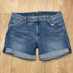7 For All Mankind Blue Jean Shorts with Rolled Hem